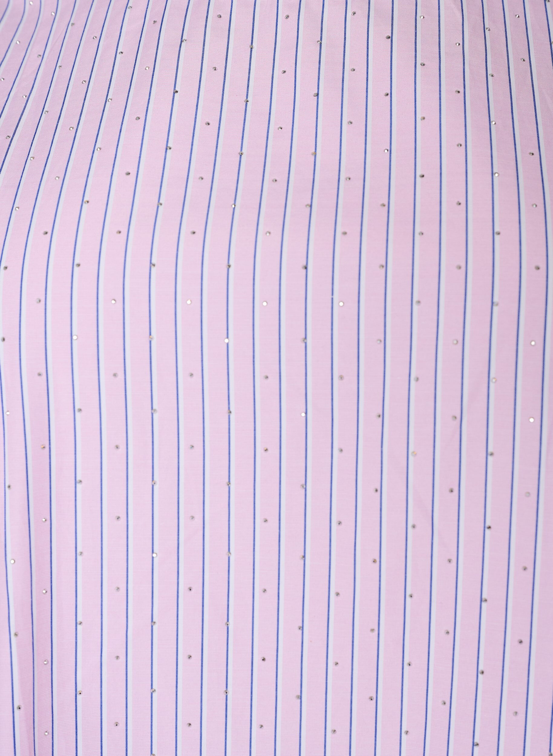 Zizzi Knielange gestreepte jurk met steentjes en pofmouwen, Roze, Packshot image number 2