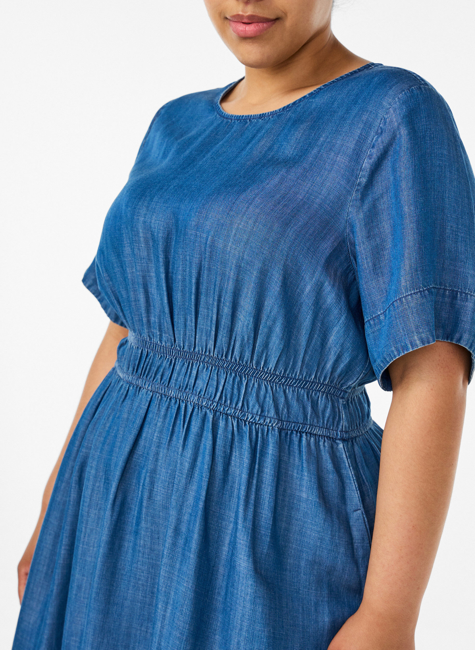 ZizziMidijurk in een denimlook met een elastische taille, Blauw, Model image number 2