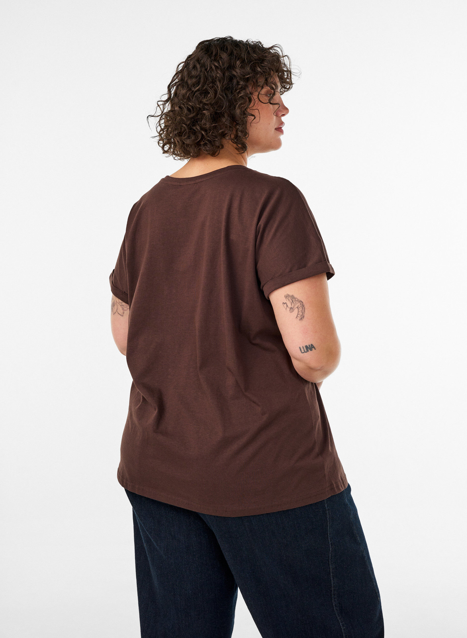 ZizziKatoenen T-shirt met bloemenprint, Bruin, Model image number 2