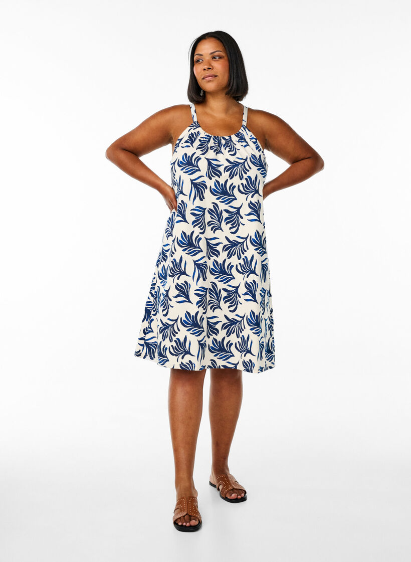 Jurk met middelhoge bandjes van biologisch katoen, Wit, Model image number 1