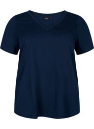 T-shirt met korte mouwen en v-hals, Blauw