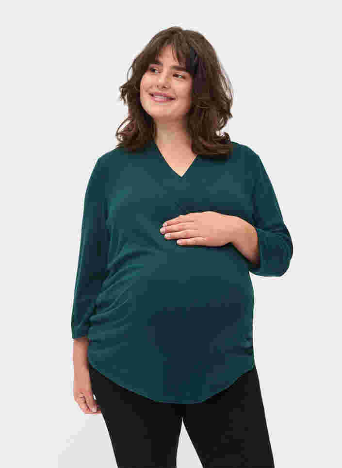 Zwangerschapstop met 3/4 mouwen en v-hals, Ponderosa Pine, Model image number 0