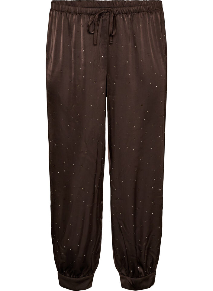 Satijnen ballonbroek met strassteentjes, Bruin, Packshot image number 0
