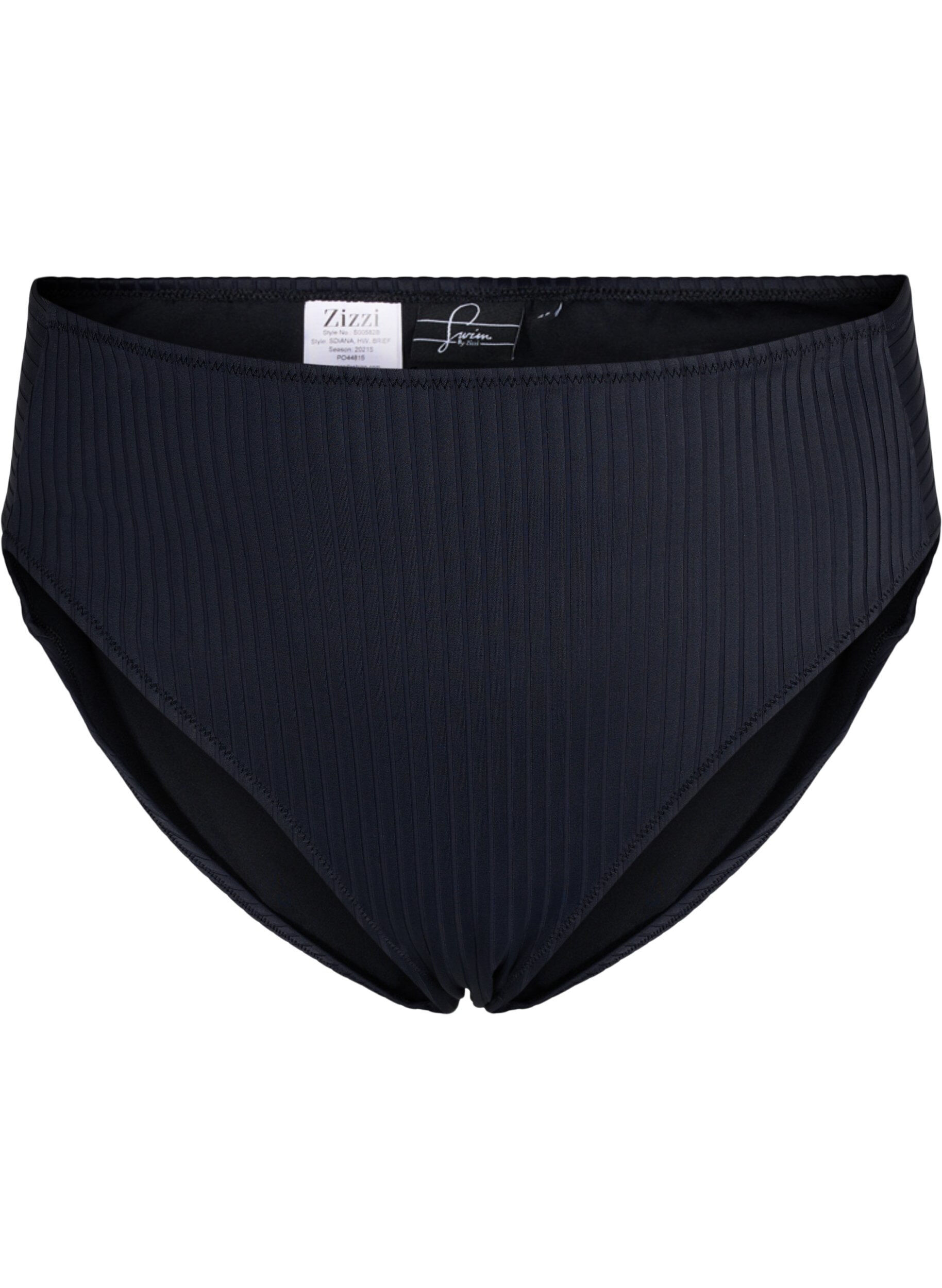 Zizzi Bikinibroekje met hoge taille en geribde textuur, Black, Packshot image number 0