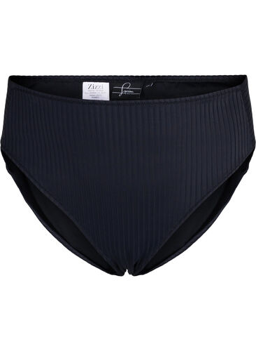 Bikinibroekje met hoge taille en geribde textuur, Black, Packshot image number 0