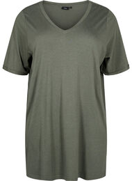 Effen kleur oversized v-hals t-shirt, Thyme