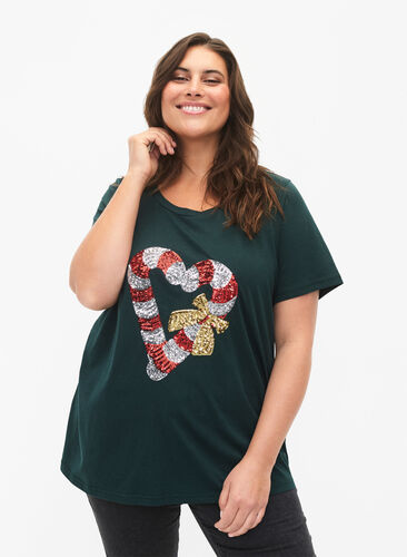 Kerst T-shirt met pailletten, Scarab W. Stock, Model image number 0
