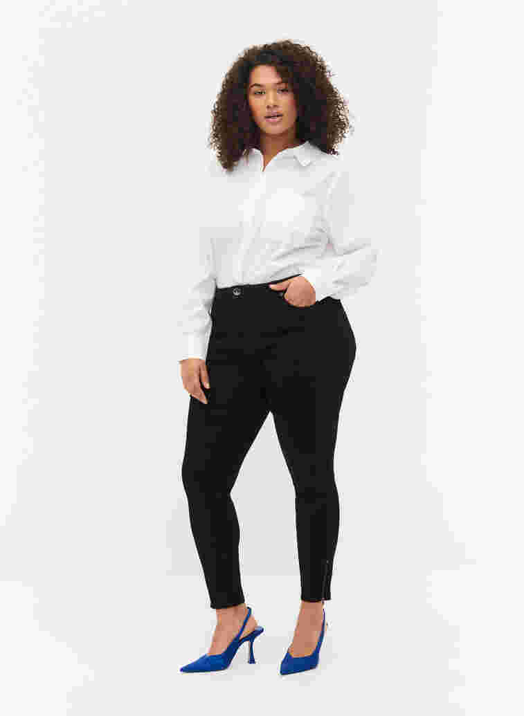 Cropped Amy jeans met rits, Black denim, Model image number 0