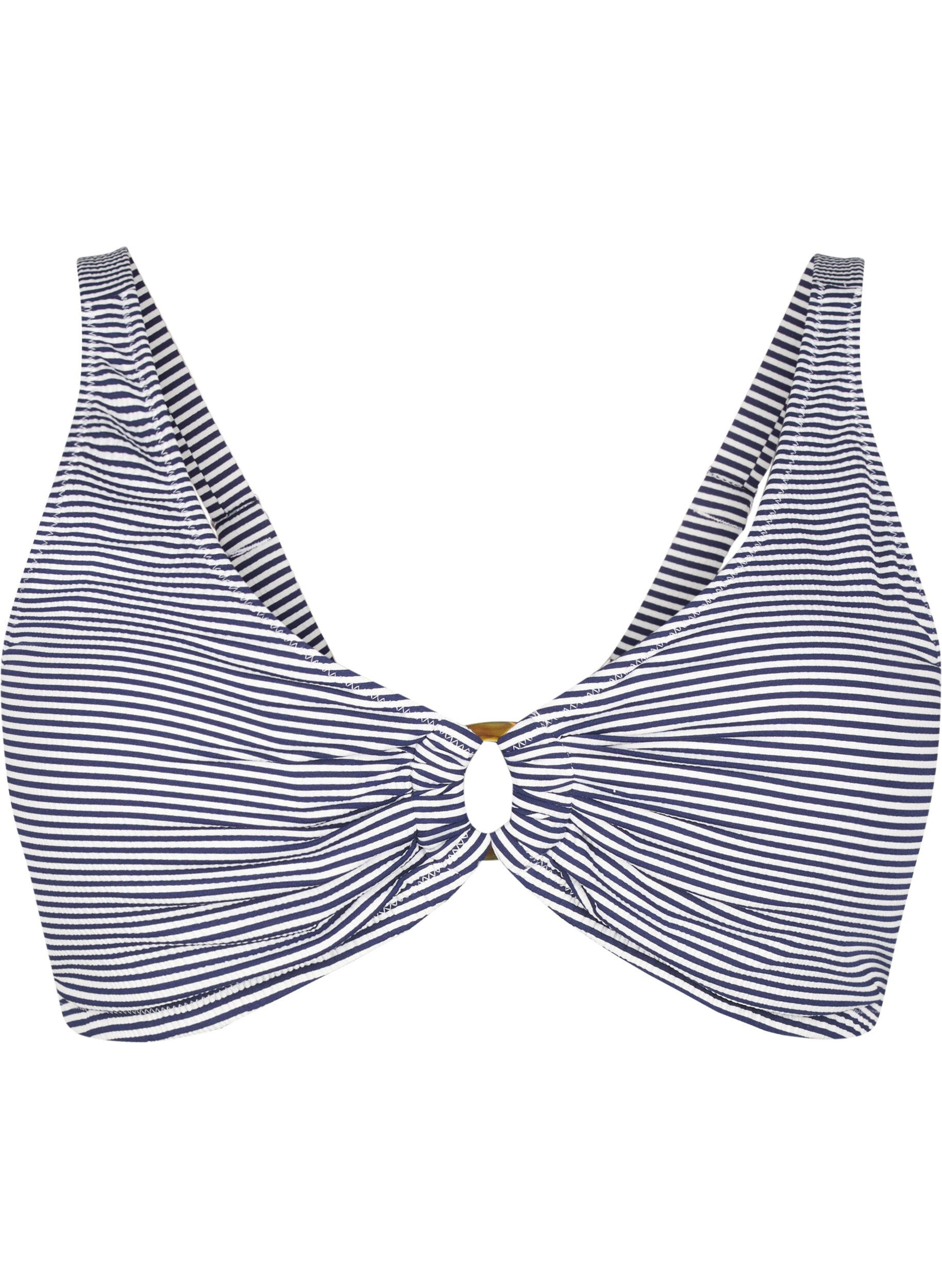 Zizzi Bikini top met gestreepte textuur en ringdetail, Blauw, Packshot image number 0