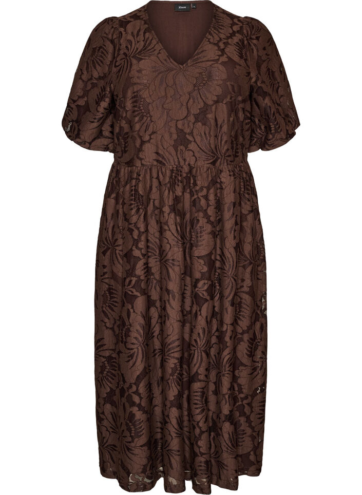 Midi-jurk met bloemenjacquard, Bruin, Packshot image number 0