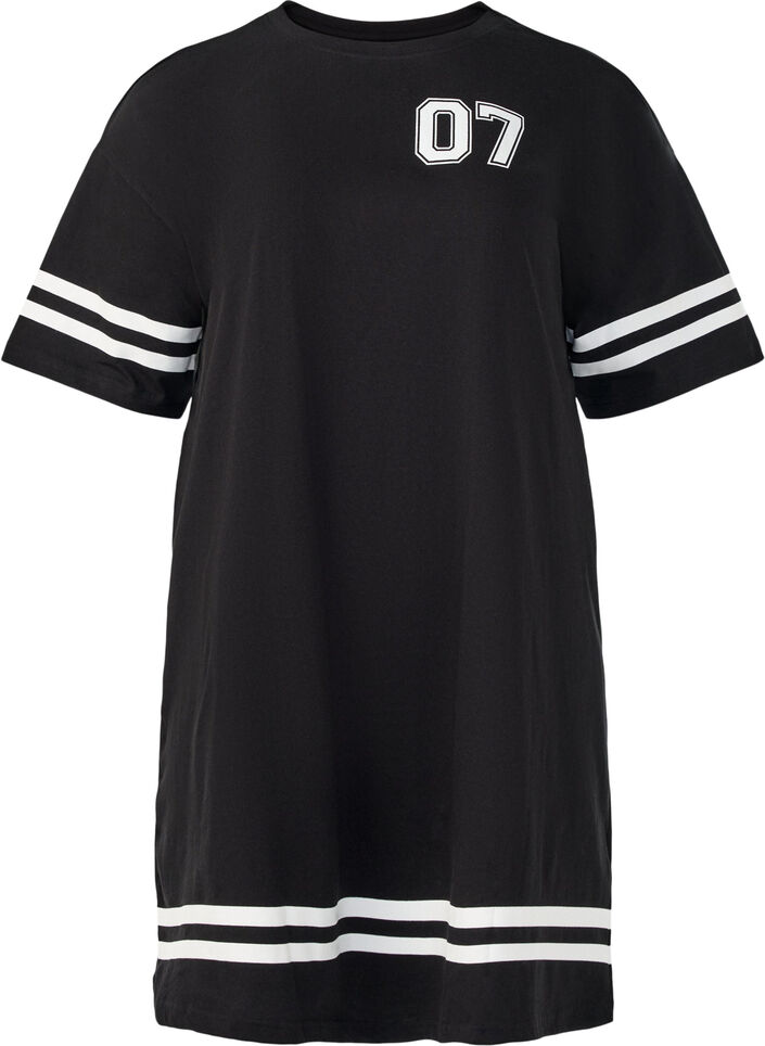 Kort T-shirtjurkje met sportieve details, Zwart, Packshot image number 0