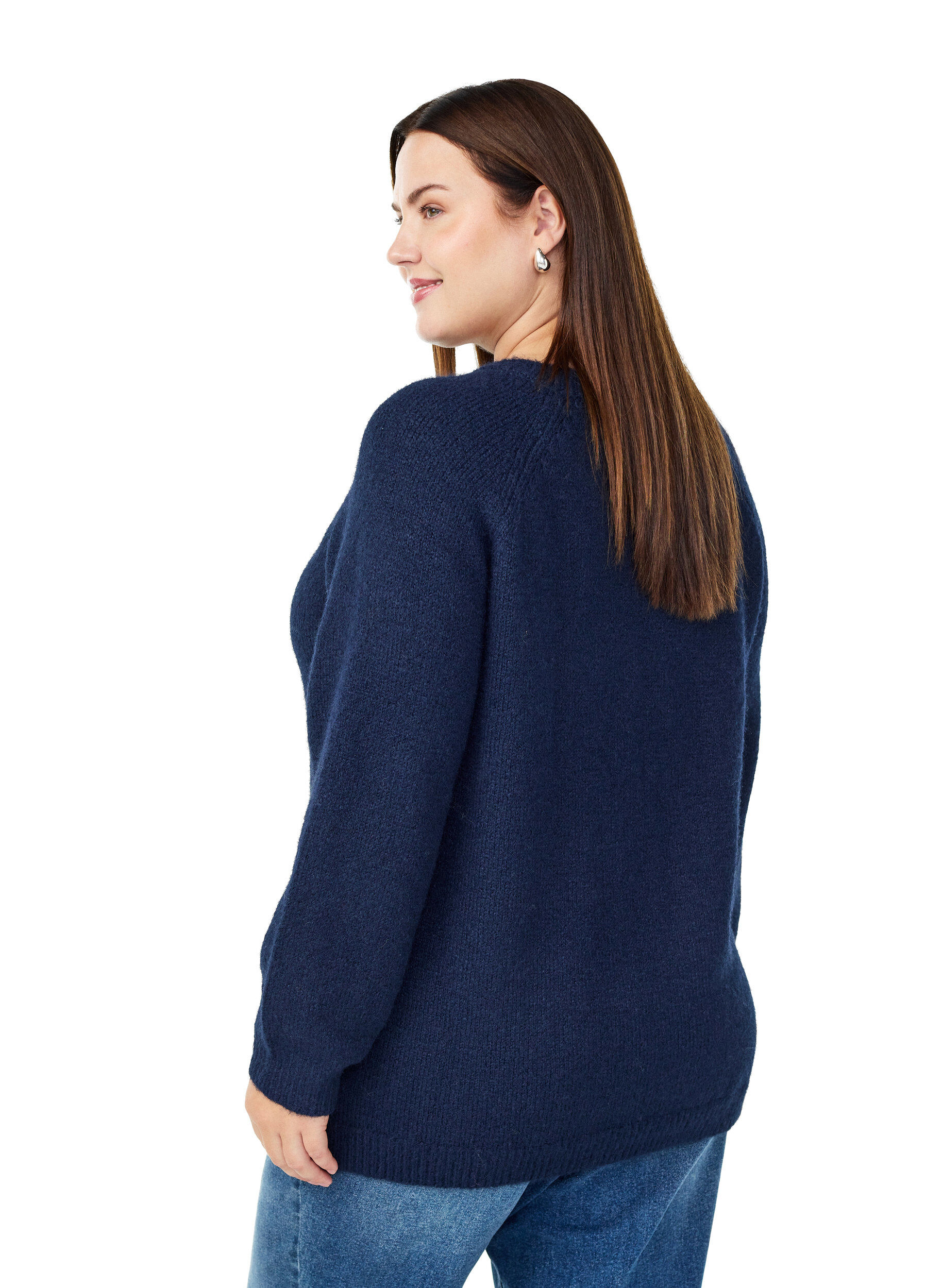 Zizzi Gebreide blouse met raglanmouwen, Blauw, Model image number 2