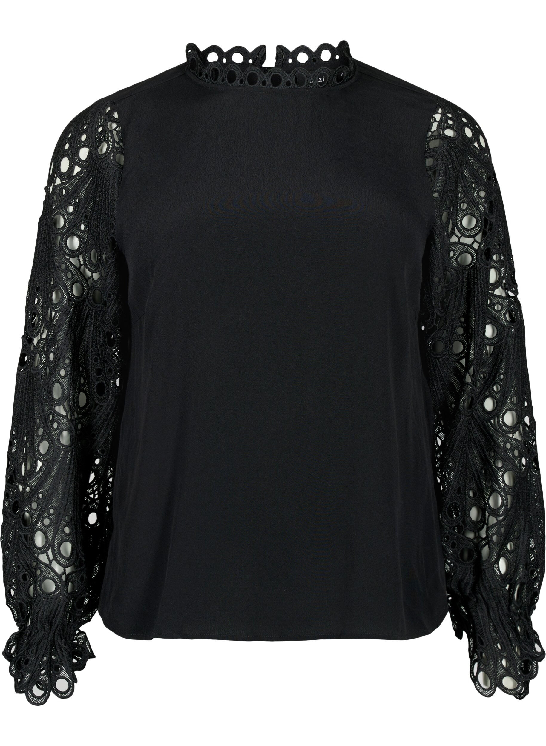 Zizzi Viscose blouse met crochet mouwen, Black, Packshot image number 0