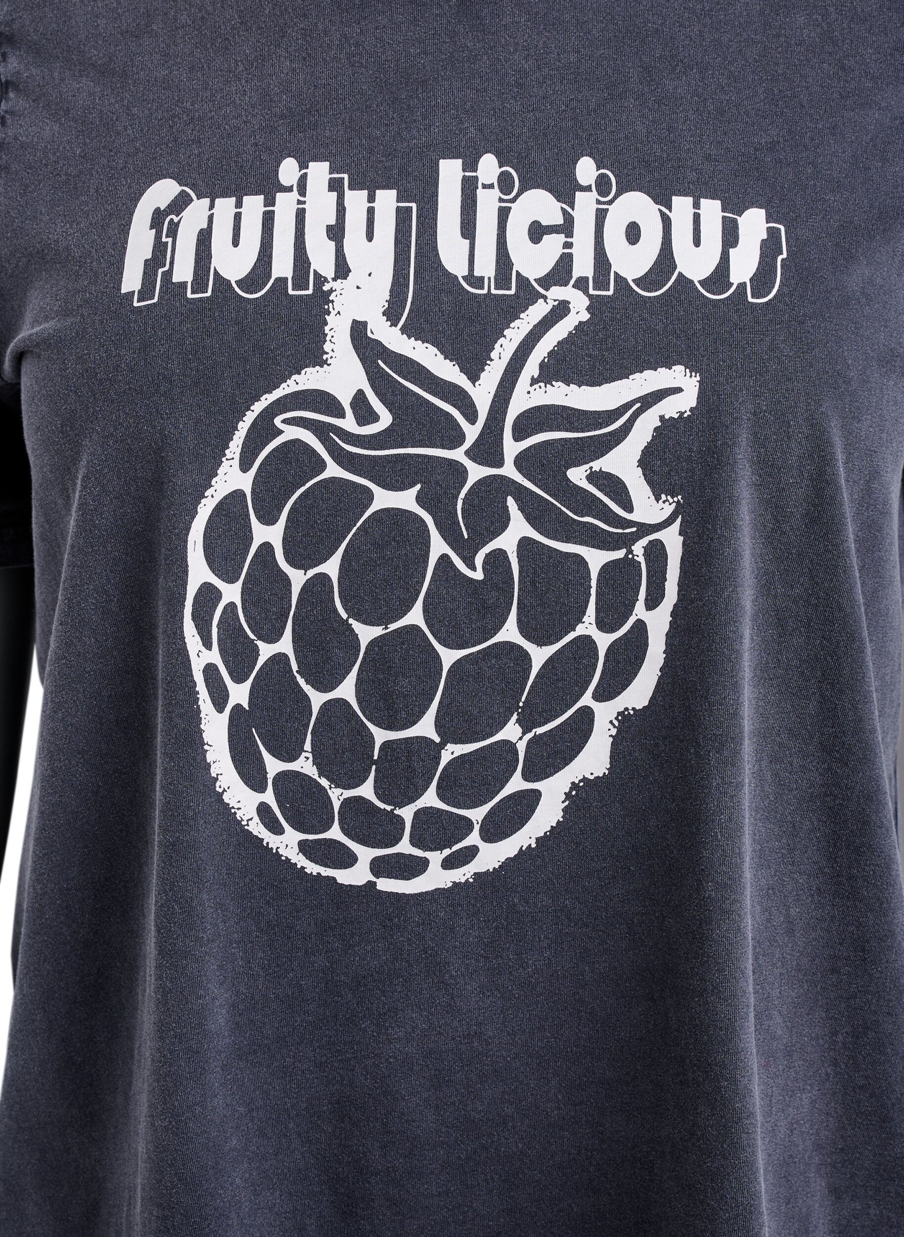 Zizzi T-shirt in biologisch katoen met grafische print, Grijs, Packshot image number 2