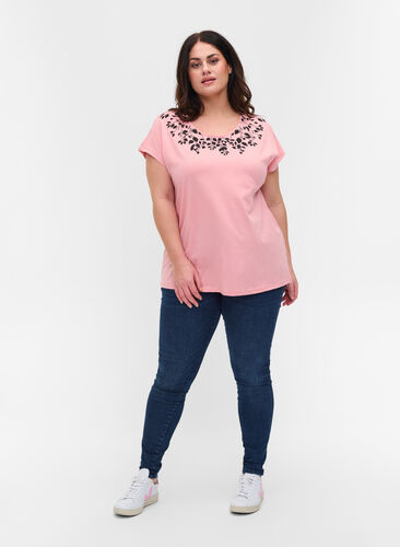 Katoenen t-shirt met print details, Blush mel Leaf, Model image number 2