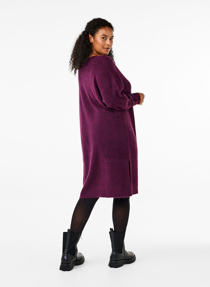 Gebreide jurk met lange mouwen, Potent Purple Mel., Model image number 1