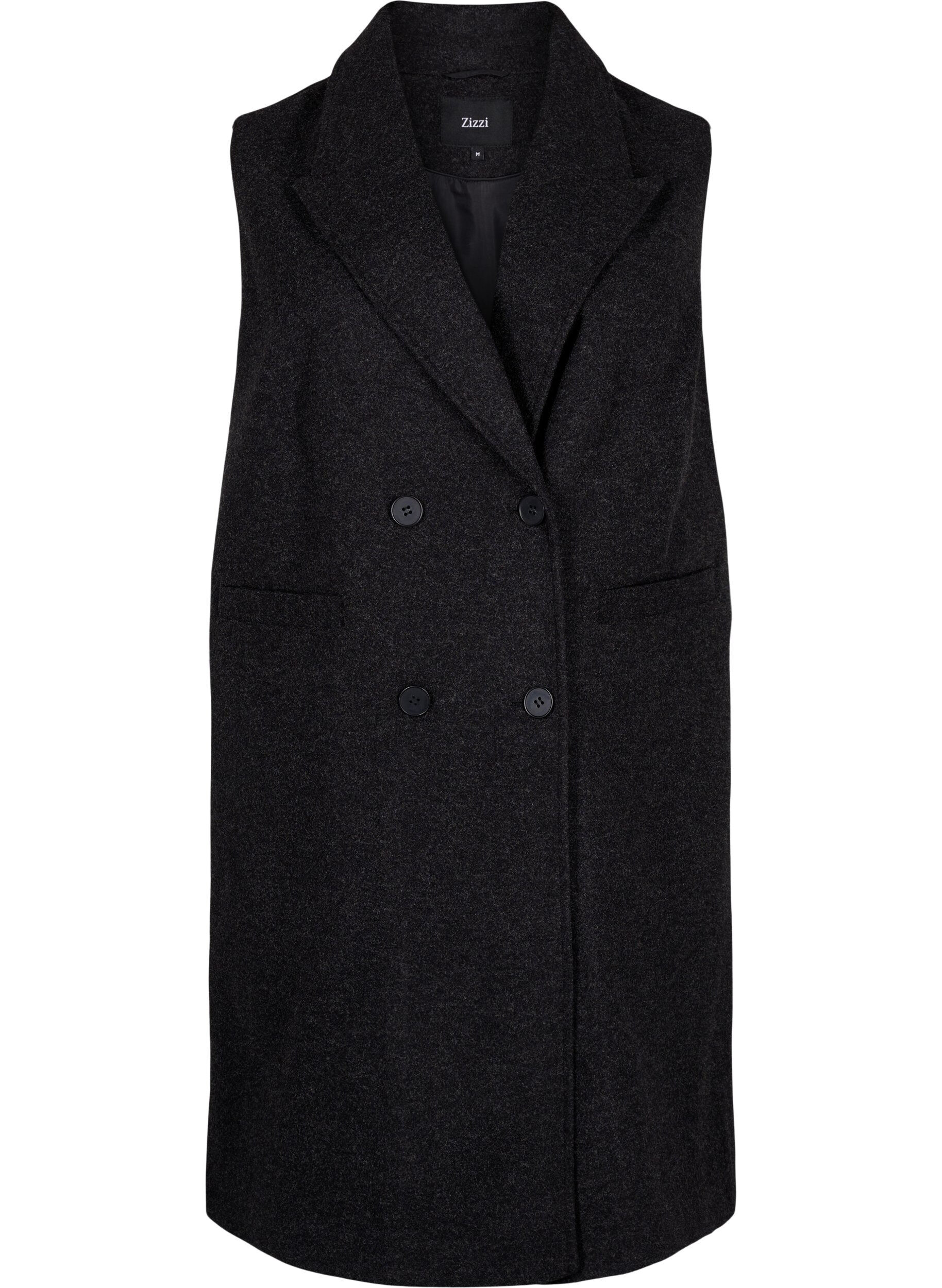 Zizzi Lang vest in wollen look, Dark Grey Melange, Packshot image number 0