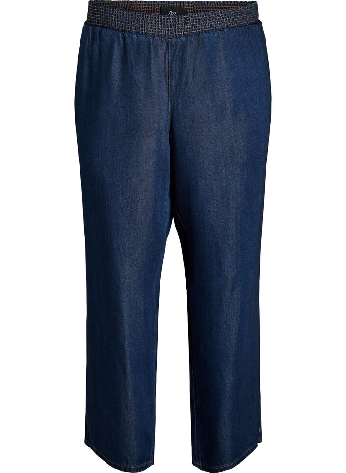 Lyocell broek met wide fit en denimlook, Blauw, Packshot