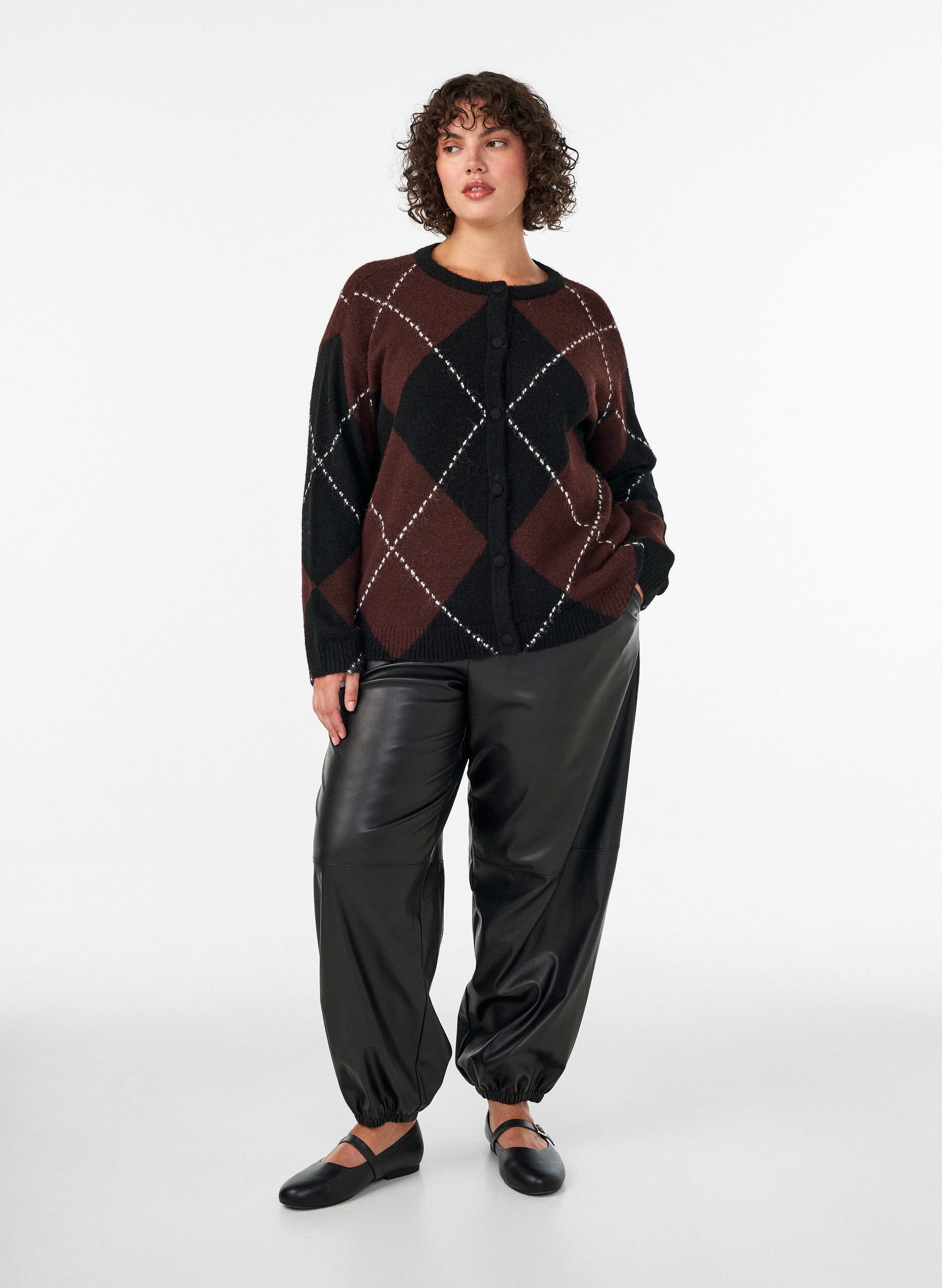 ZizziVest met argylepatroon, Zwart, Model image number 1