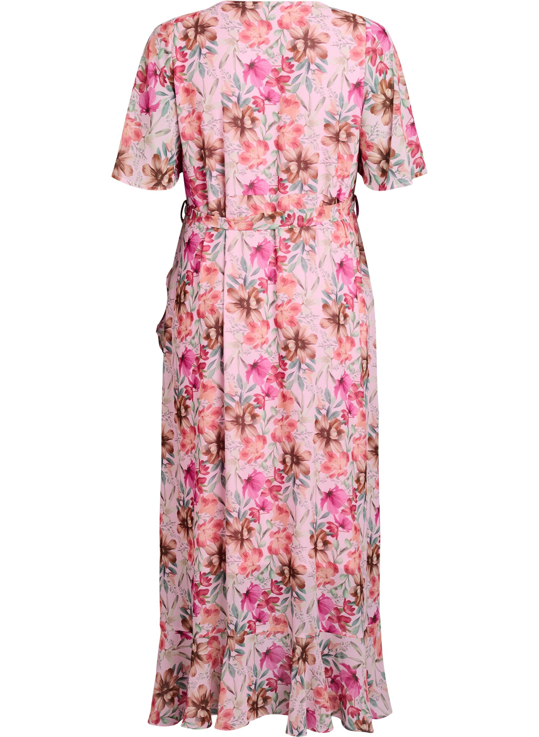 Zizzi Chiffon maxi-jurk met een V-hals en ruches aan de zoom, Roze, Packshot image number 1
