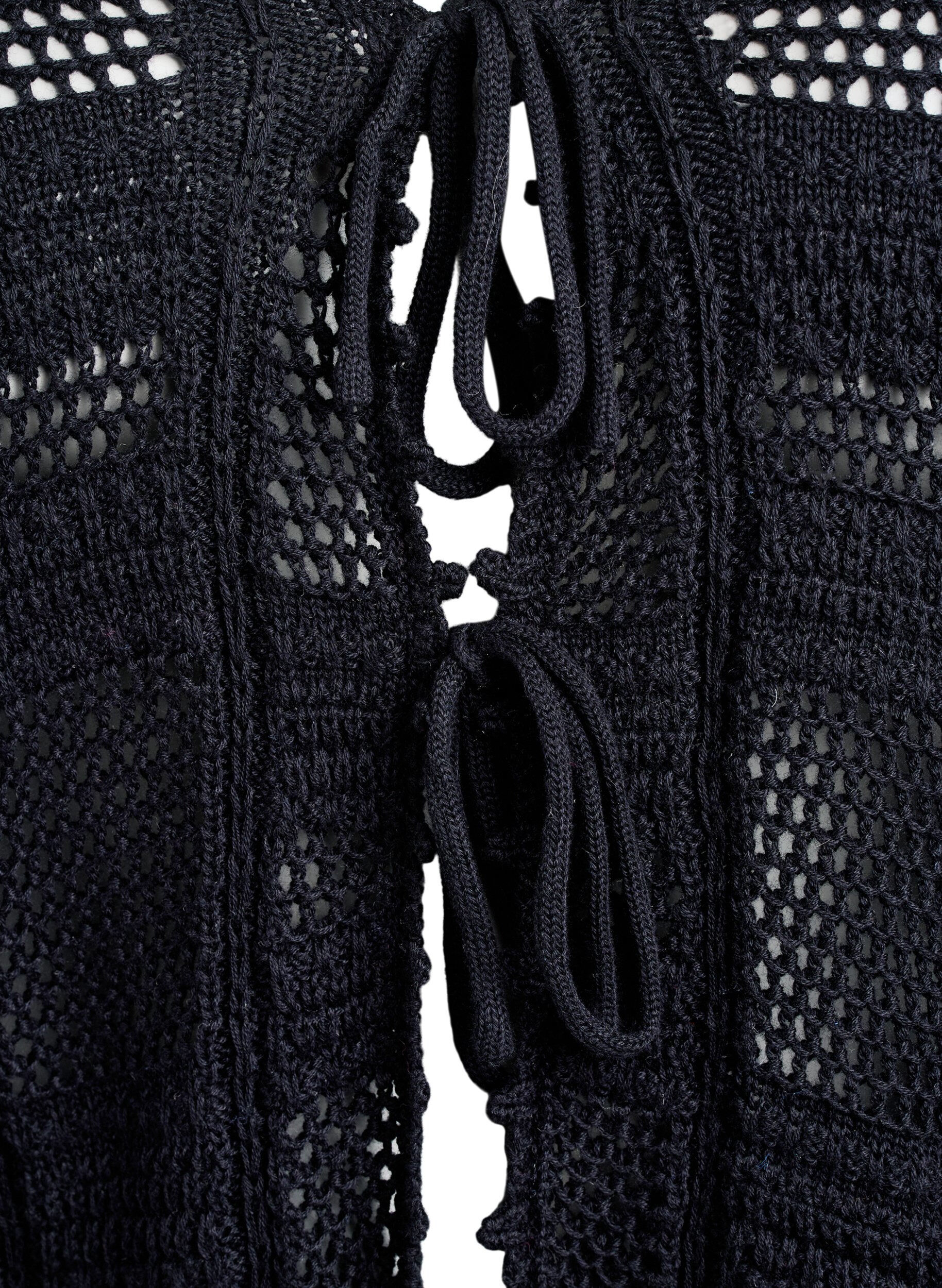 Zizzi Gebreide cardigan met strikjes en een opengewerkt patroon, Zwart, Packshot image number 2