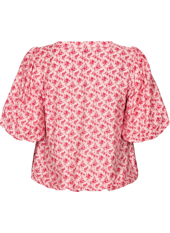 Viscose blouse met ballonmouwen en bloemenpatroon, Rood, Packshot image number 1