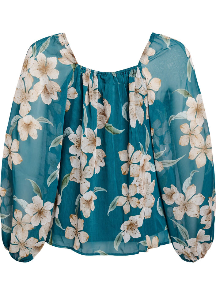Chiffon blouse met bloemenprint en lange mouwen, Groen, Packshot image number 1
