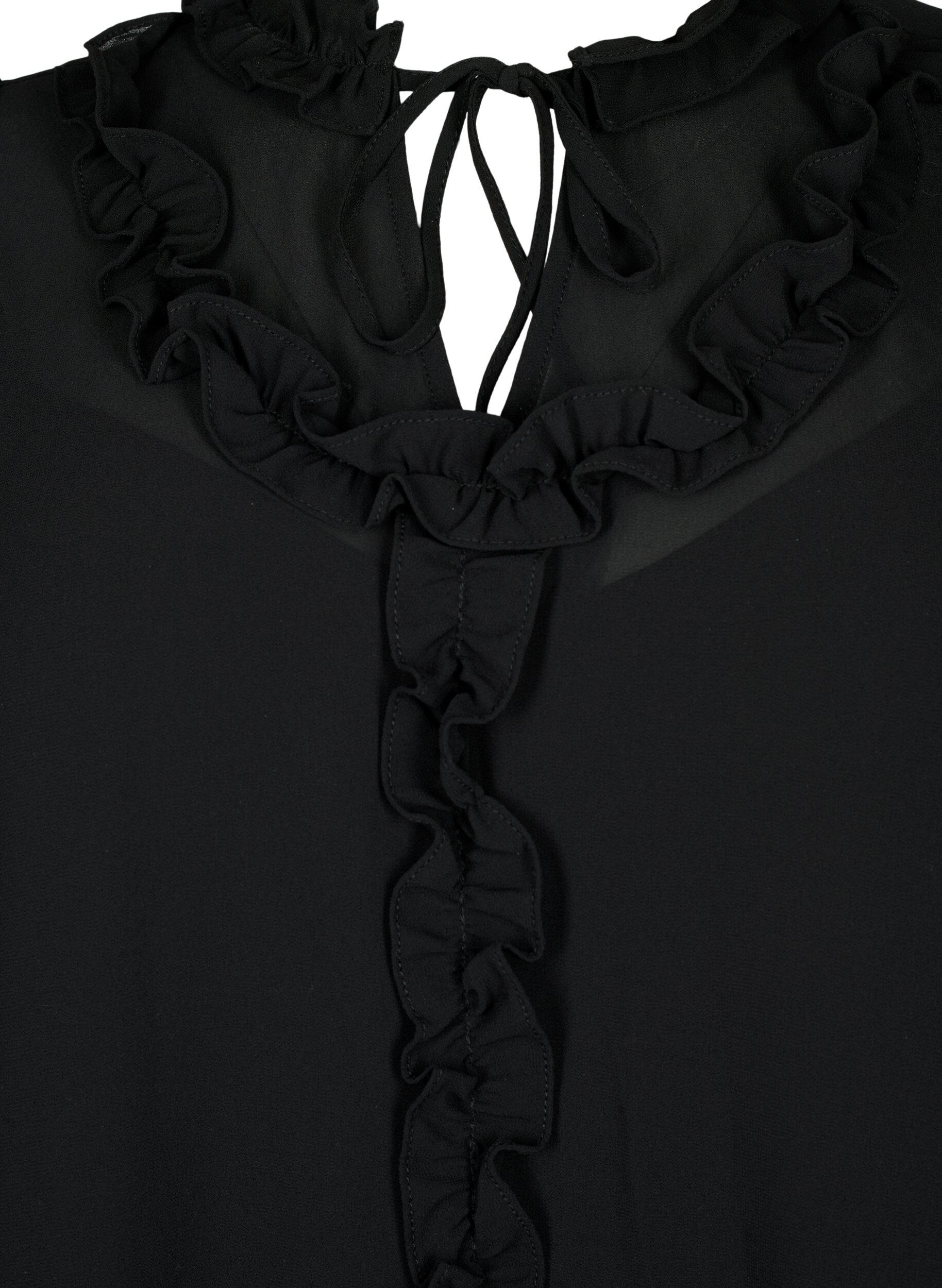 Zizzi Chiffon jurk met A-snit en ruches, Black, Packshot image number 2