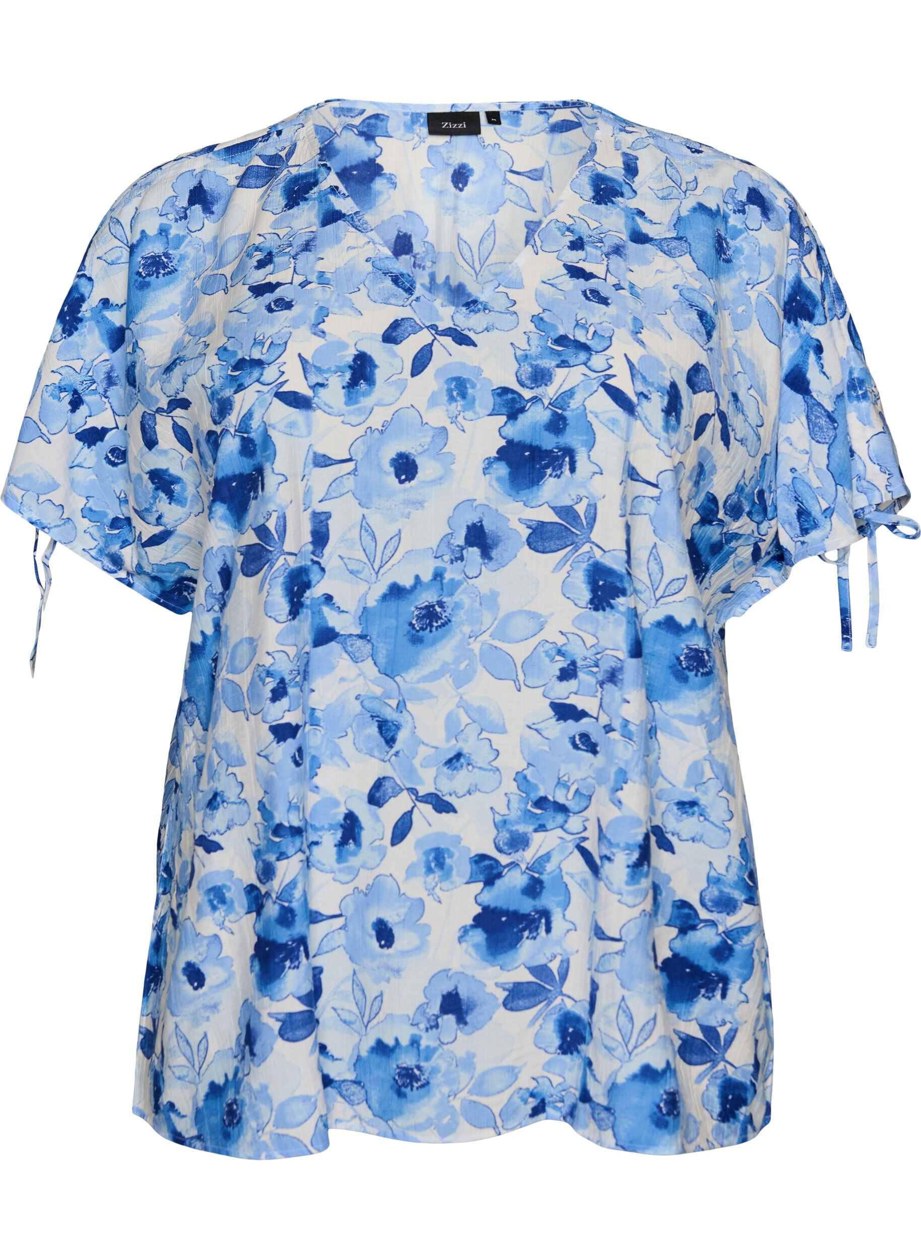 Zizzi Viscose blouse met geplooide mouwen, Blauw, Packshot image number 0