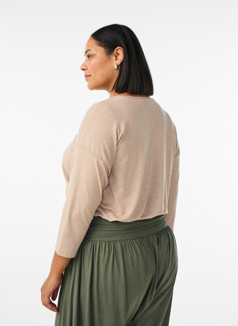 Jersey blouse met 3/4 mouwen, Beige, Model image number 2