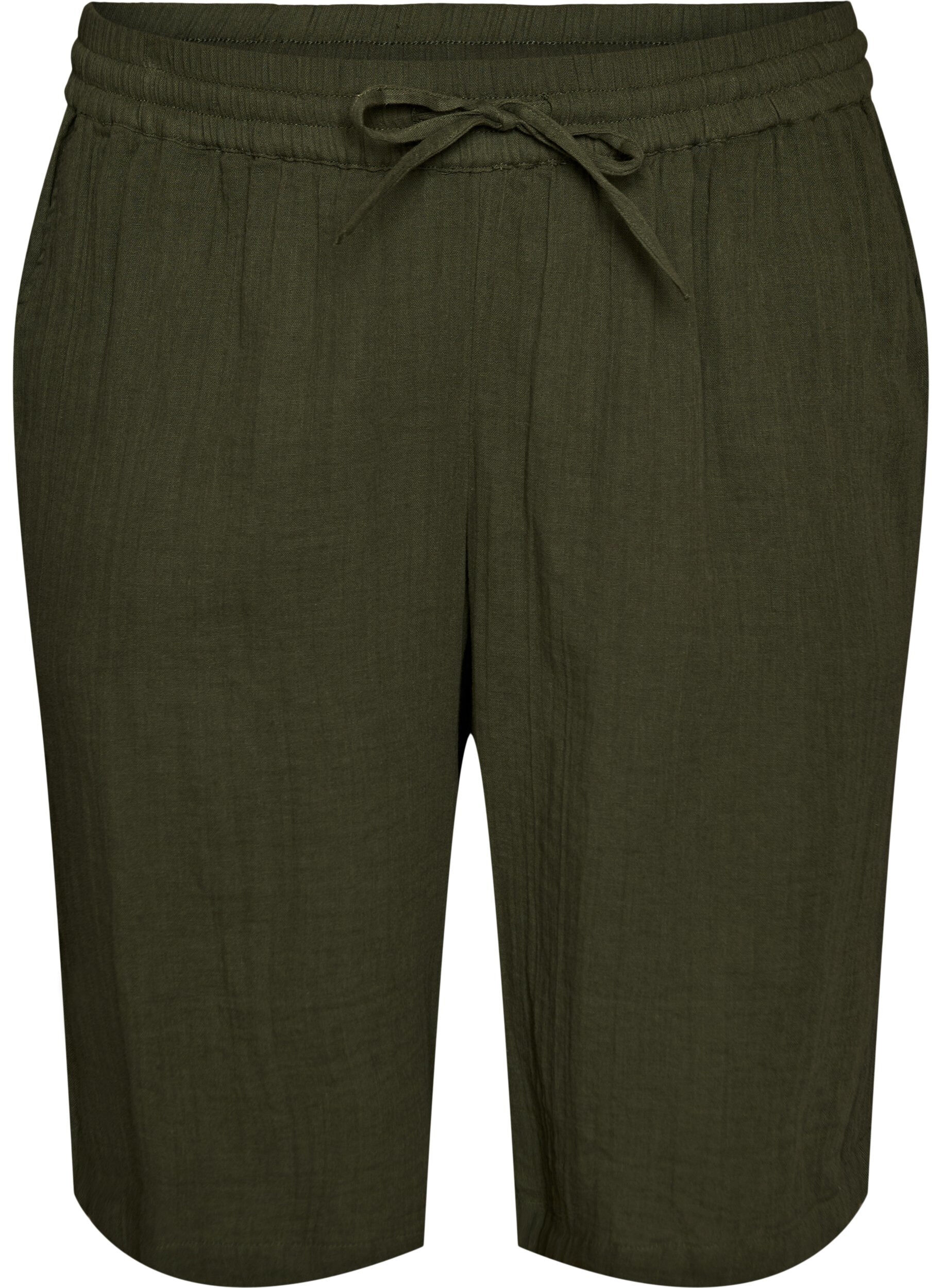 Zizzi Los katoenen mousseline shorts met een hoge taille, Groen, Packshot image number 0