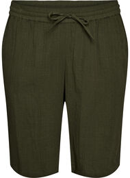 Los katoenen mousseline shorts met een hoge taille, Groen