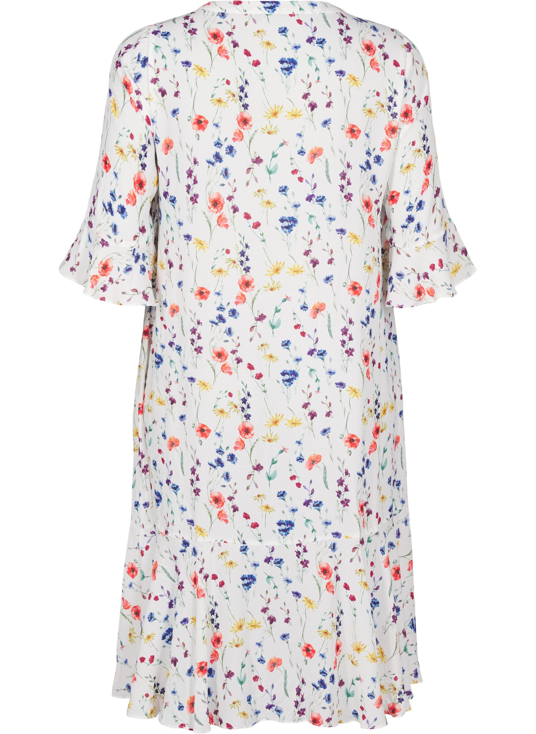 Zizzi Gebloemde midi-jurk met 3/4-mouwen, Blauw, Packshot image number 1