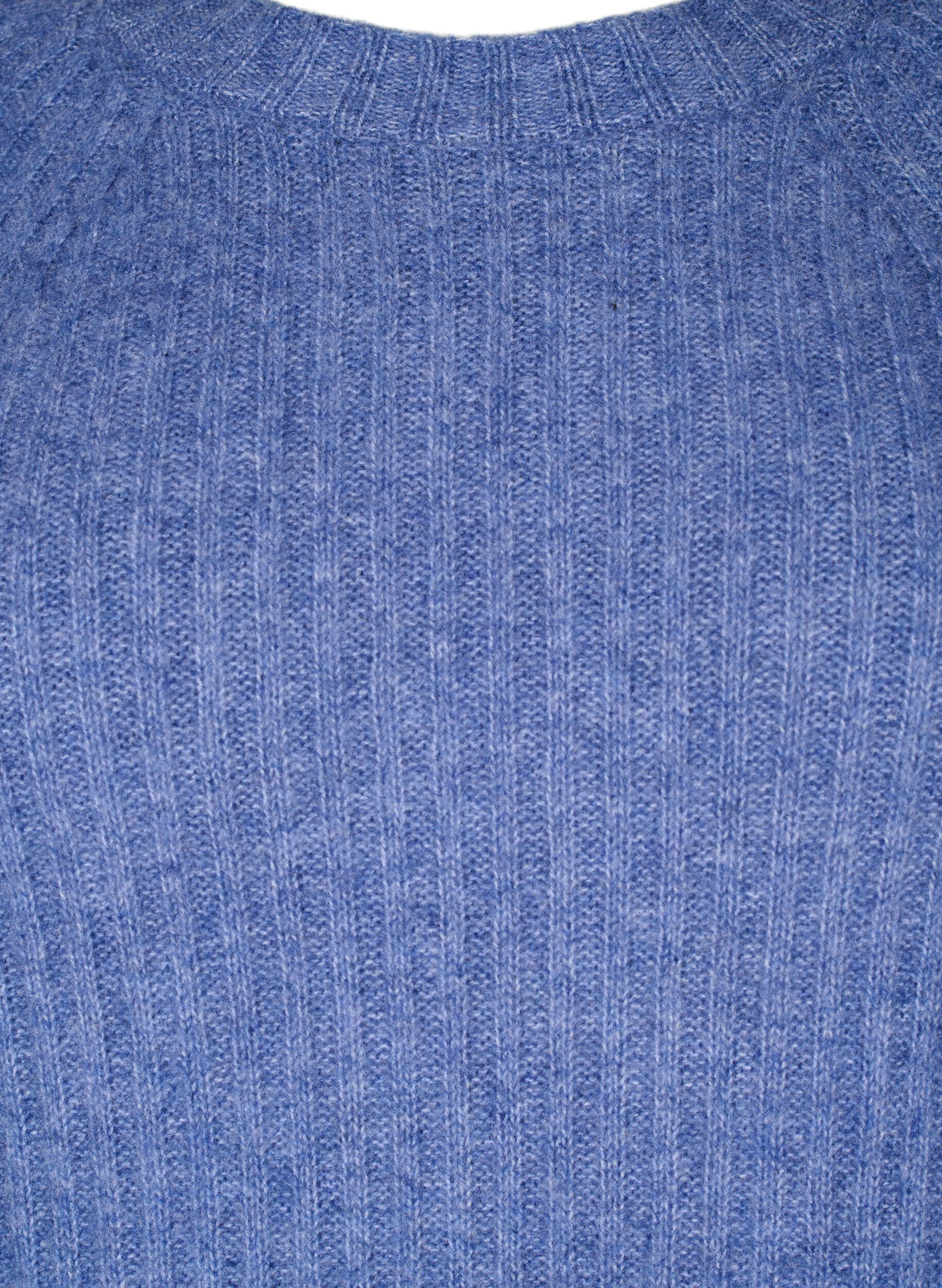 Zizzi Ribgebreide jurk met split, Gray Blue Mel., Packshot image number 2