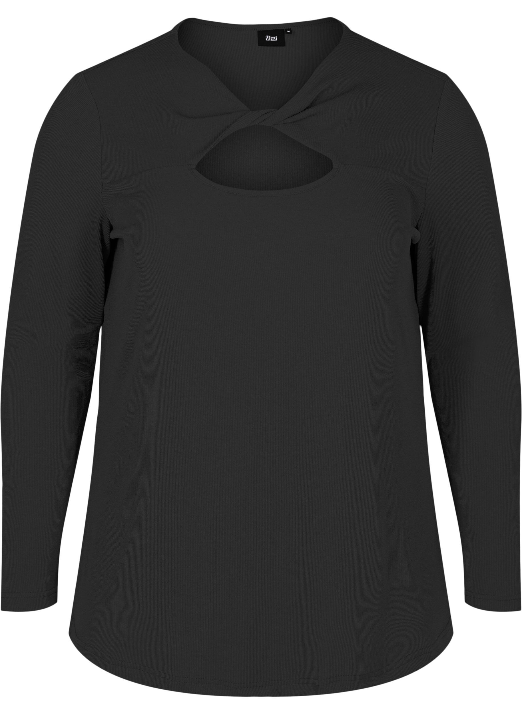 Zizzi Blouse met uitgesneden detail en lange mouwen, Black, Packshot image number 0