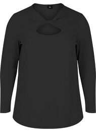 Blouse met uitgesneden detail en lange mouwen, Black