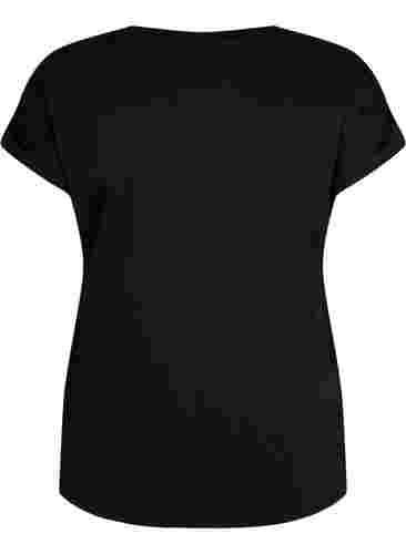 T-shirt met korte mouwen van katoenmix, Black, Packshot image number 1