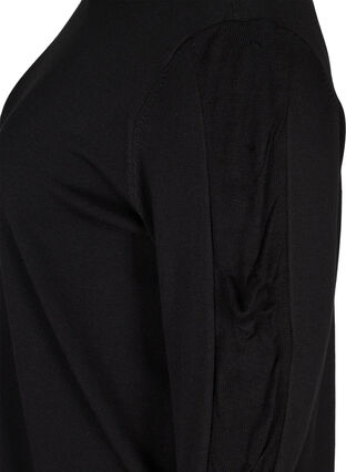 Viscose gereide top met gedrapeerde mouwen, Black, Packshot image number 3