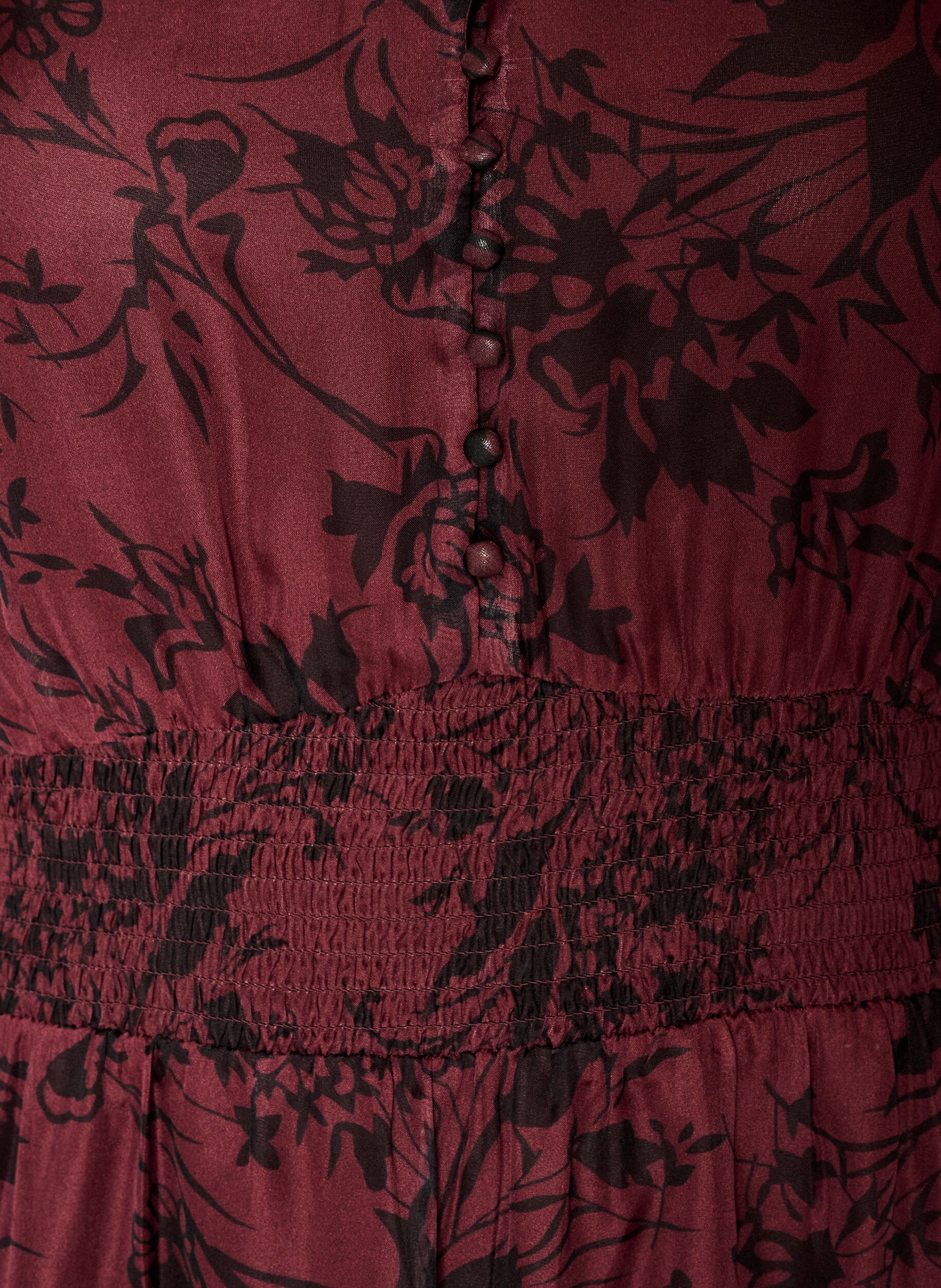 ZizziMaxi-jurk met bloemenprint en smokwerk, Donker Bordeaux, Packshot image number 2