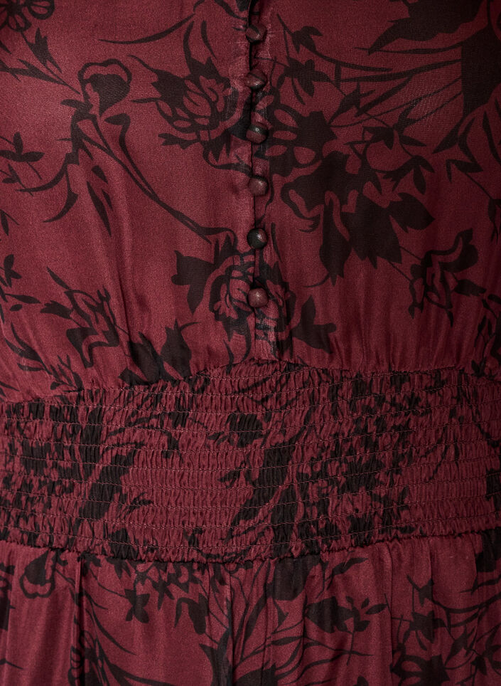 Maxi-jurk met bloemenprint en smokwerk, Donker Bordeaux, Packshot image number 2