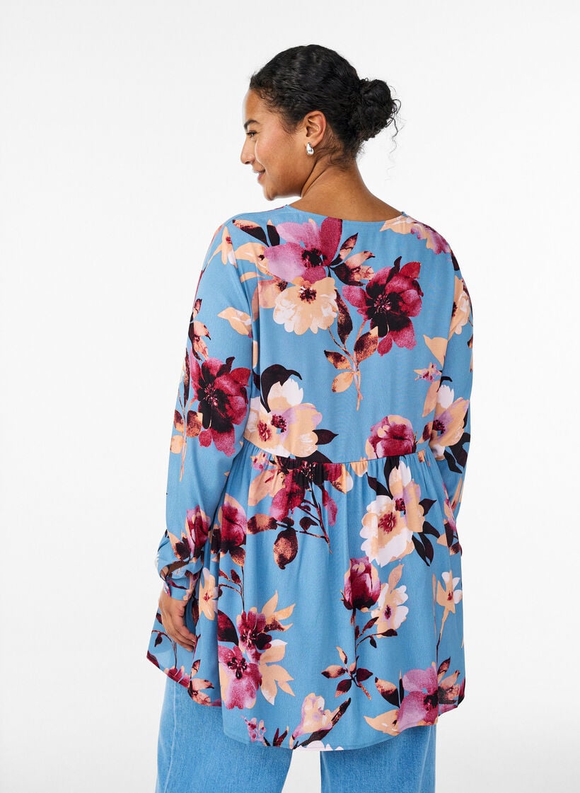 Lange mouwen tuniek met een naad, Blauw, Model image number 2