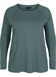 Katoenen blouse met lange mouwen en kantpatroon, Balsam Green