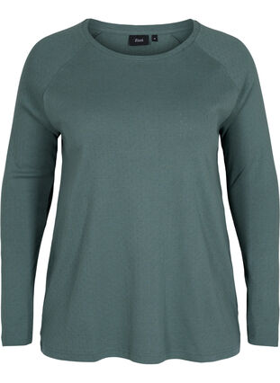 Katoenen blouse met lange mouwen en kantpatroon, Balsam Green, Packshot image number 0