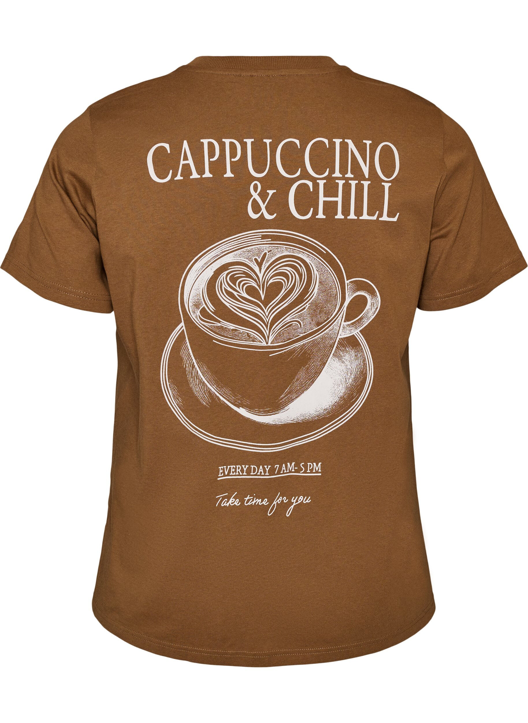 ZizziKatoenen T-shirt met print, Bruin, Packshot image number 1