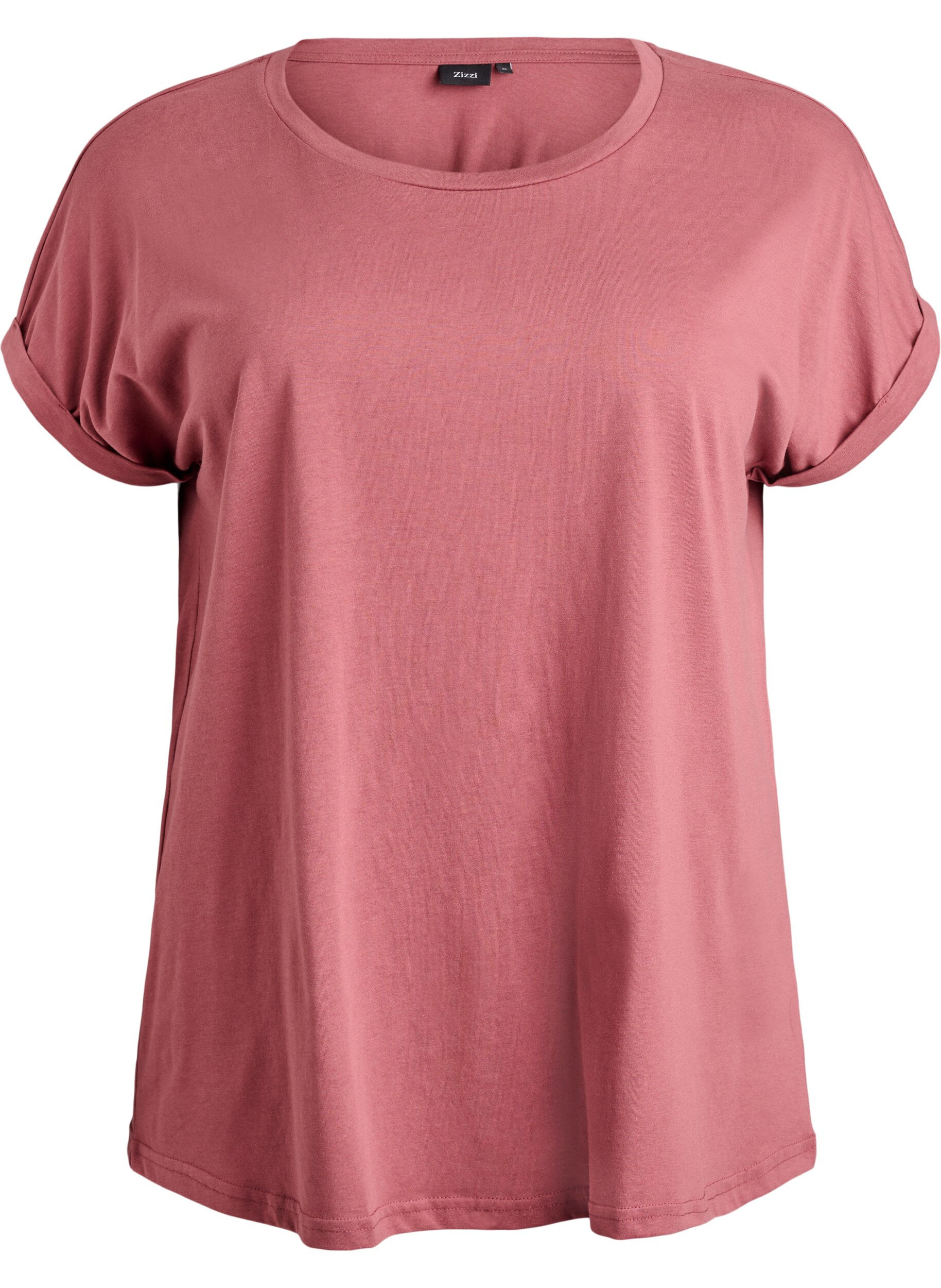 Zizzi T-shirt met korte mouwen in een katoenmix, Roze, Packshot image number 0
