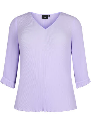Geplooide blouse met 3/4 mouwen, Lavender, Packshot image number 0