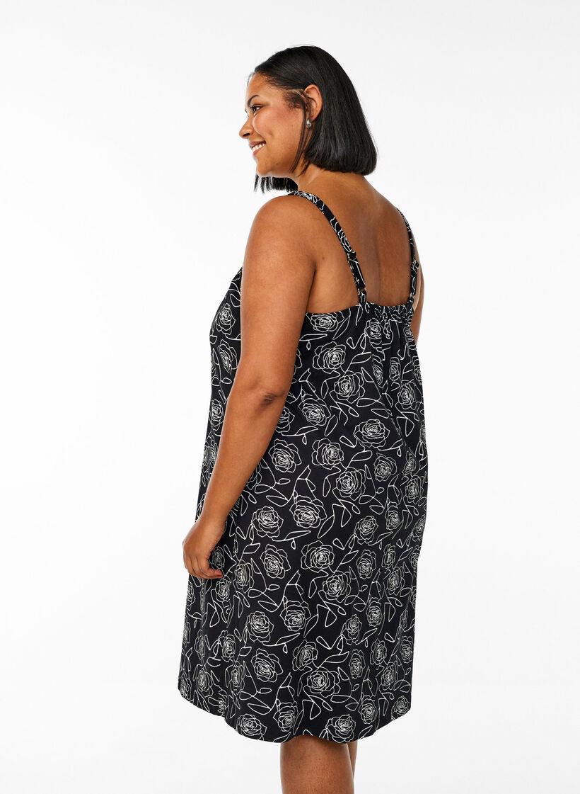 Jurk met middelhoge bandjes van biologisch katoen, Zwart, Model image number 2