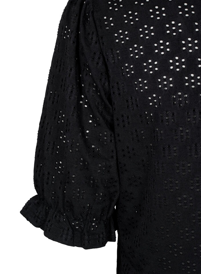 Blouse met V-hals en gaatjespatroon, Black, Packshot image number 3