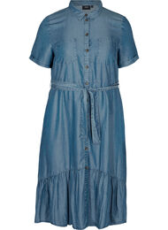 Midi-jurk met korte mouwen in lyocell, Medium Blue denim