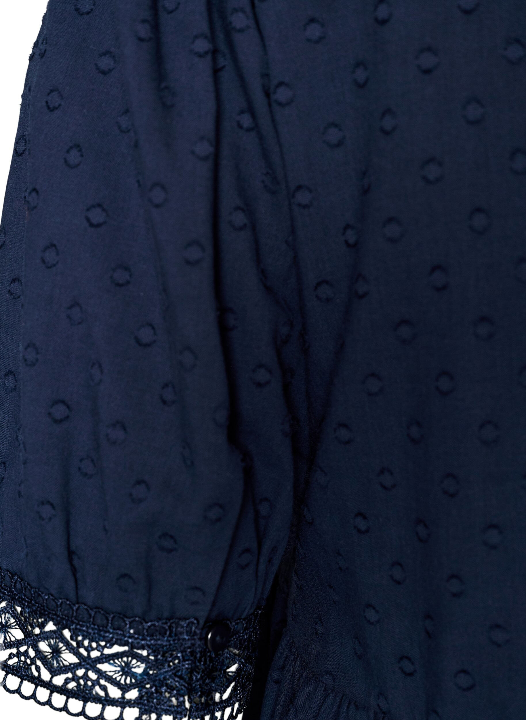 Zizzi Blouse van gestructureerd katoen met crochet details, Blauw, Packshot image number 3